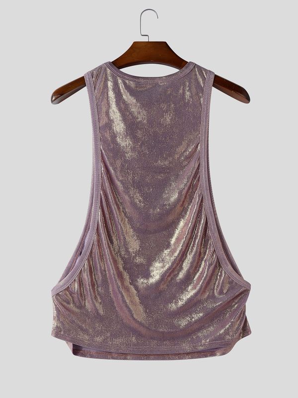 Men's Avant-Garde Nightclub Metallic Foil Deep Armhole Tank SKUL73780