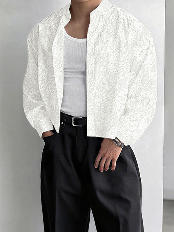 Men's Solid Color Jacquard Long Sleeve Shirt SKUL27288