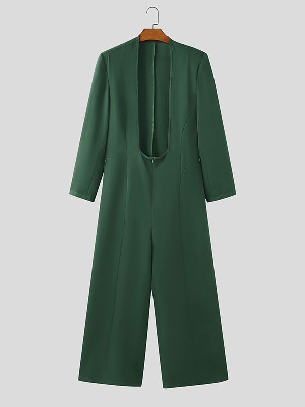 Men's Deconstructed Low Square Neck Long Sleeve Jumpsuit SKUL42668
