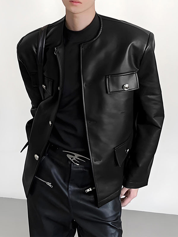 Men's Faux Leather Casual Long Sleeve Blazer SKUL27308
