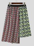 Mens Floral Print Patchwork Pleated Skirt SKUK27798