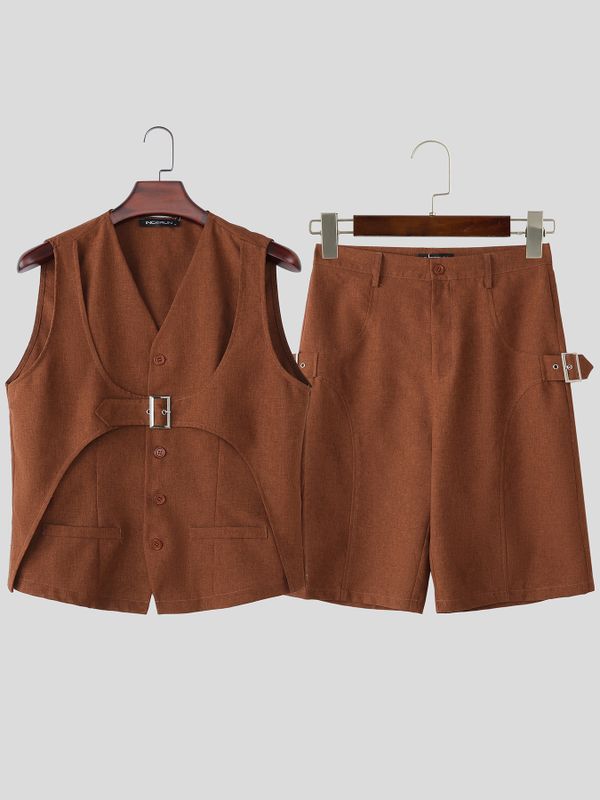 Men's Avant-Garde Deconstructed Buckled Two Pieces Outfit SKUL66877