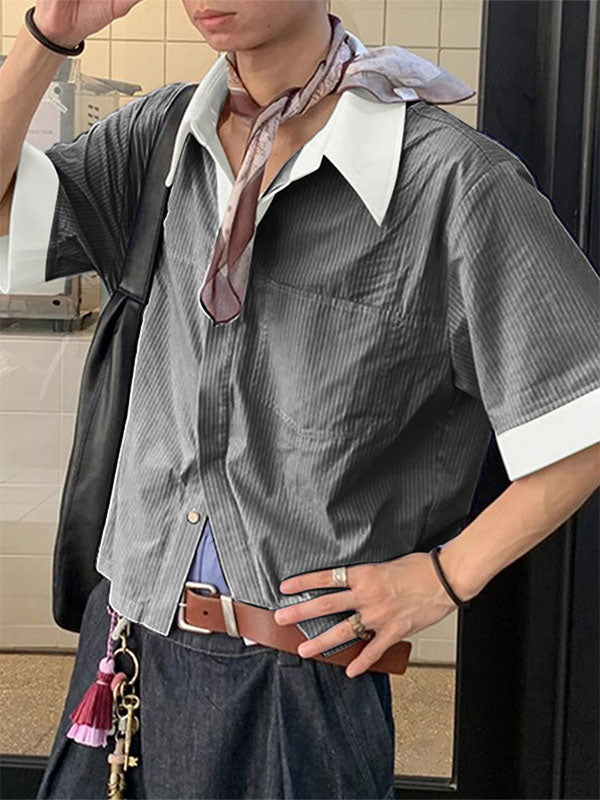 Men's Striped Color Block Short Sleeve Shirt SKUL23655