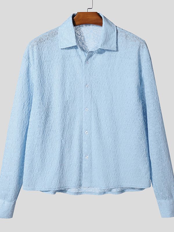 Men's Jacquard Textured Sheer Long Sleeve Shirt SKUL38886