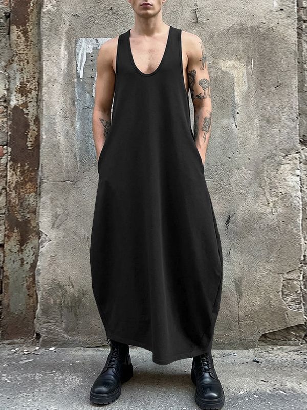 Men's Solid Color Oversized U-Neck Dress SKUL57275