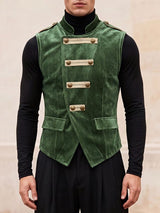 Men's Retro Aristocratic Velvet Military Hussar Waistcoat SKUL75539