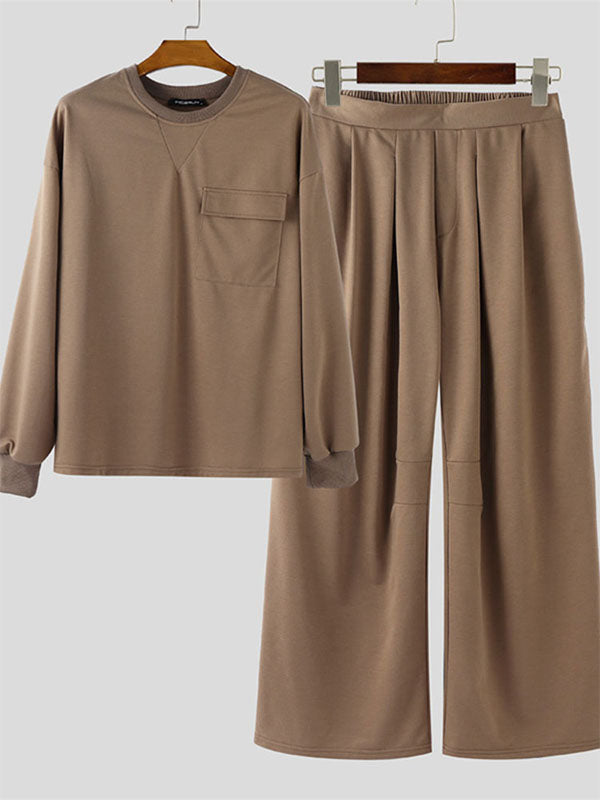 Men's Solid Color Loose Utility Pocket Two Pieces Outfit SKUL40303
