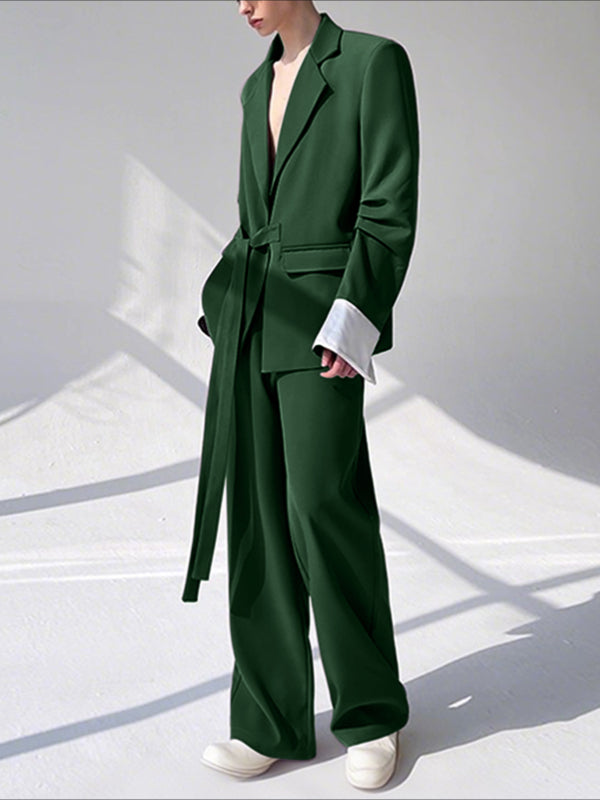 Men's Solid Color Casual Lace-Up Two Pieces Outfit SKUL30288