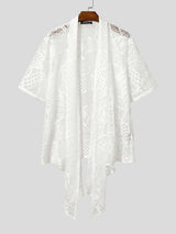 Men's Summer Beach Sheer Crochet Lace Open Front Kimono Cardigan SKUL69702
