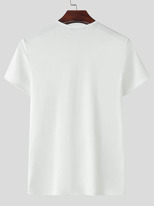 Mens Textured Zip-Up Short Sleeve T-Shirt SKUL01341