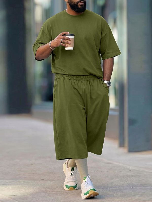 Men's Casual High Street Cityboy Oversized Solid Two Pieces Outfit SKUL71295