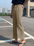 Mens Solid Pleated Casual Pants With Pocket SKUK20429