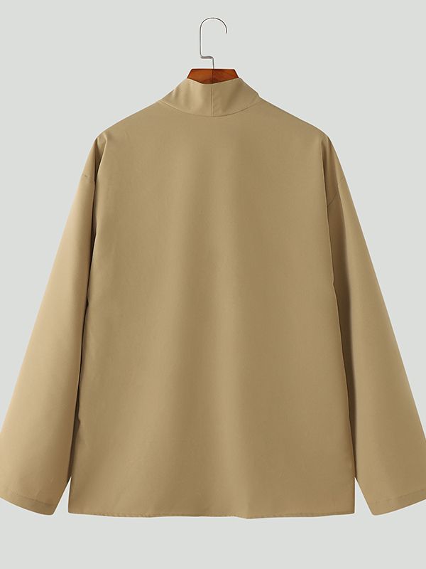 Men's Solid Color Stand Collar Long Sleeve Shirt SKUL51942