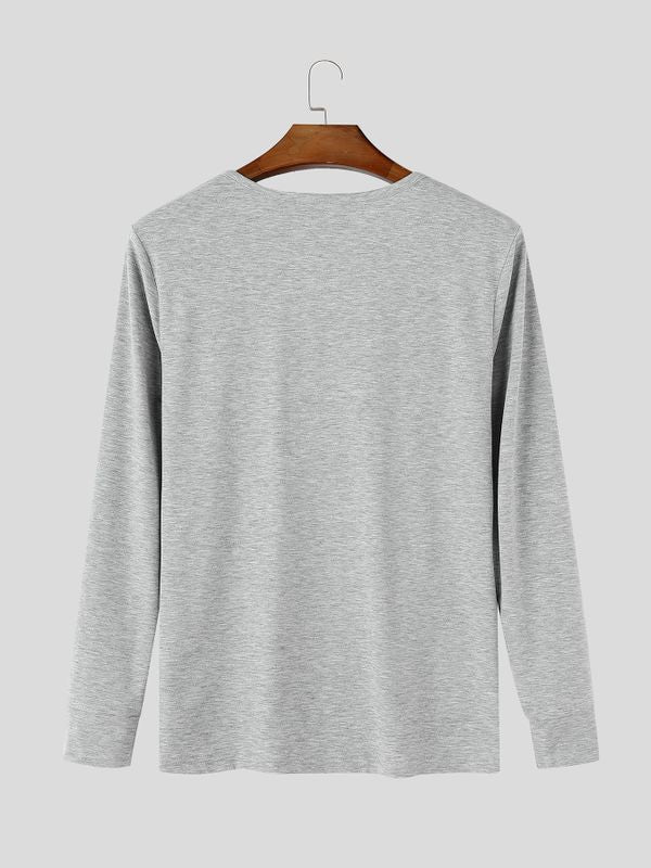 Men's Early Autumn Urban Casual Sheer Mesh Patchwork Deep V-Neck Muscle Fit Long Sleeve V-Neck T-shirt SKUL83997