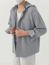 Men's Solid Color Hooded Long Sleeve Shirt SKUL45108