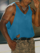 Men's Solid Color Distressed Strap Tank SKUL47745