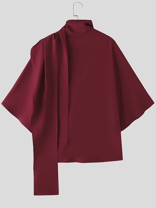 Men's Solid Color Cowl Neck 3/4 Length Sleeve Shirt SKUL51074