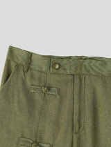 Men's Modernized Frog Buttons Straight Wide-Leg Cut Pant SKUL59499