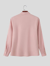 Men's Solid Color Ruffle Patchwork Long Sleeve Shirt SKUL42286