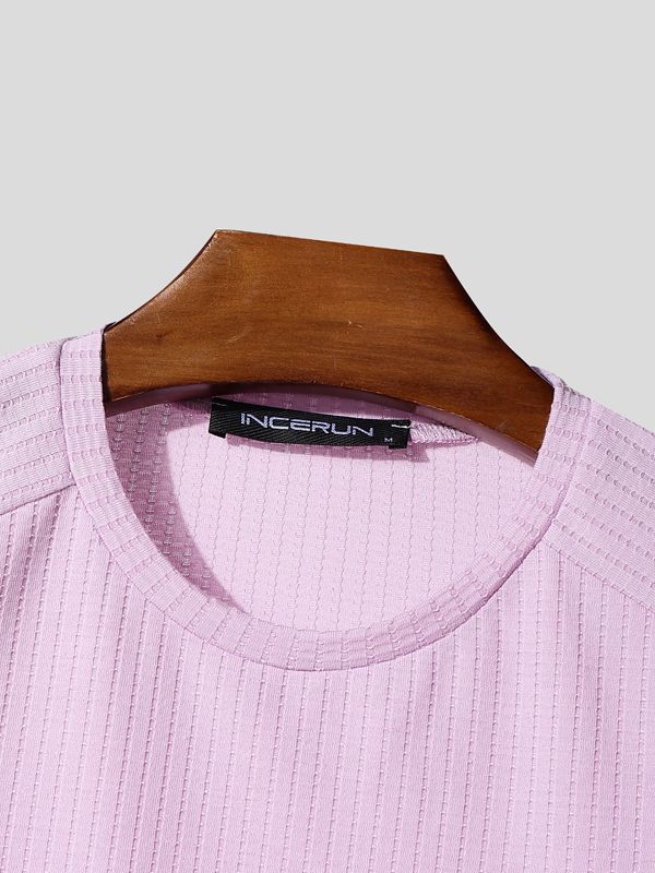 Men's Solid Color Textured Long Sleeve T-Shirt SKUL42541