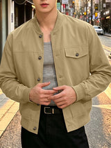 Men's Modern Urban Ribbed Collar Single Pocket Bomber Jacket SKUL79619