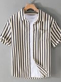 Mens Striped Chest Pocket Short Sleeve Shirt SKUK23287