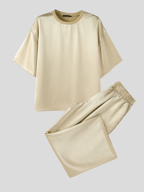 Men's Casual Elevated Satin Oversized Two Pieces Outfit SKUL79216