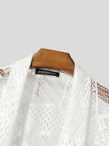Men's Summer Beach Sheer Crochet Lace Open Front Kimono Cardigan SKUL69702