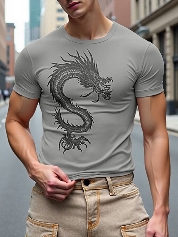 Men's Dragon Totem Print Short Sleeve T-Shirt SKUL23570