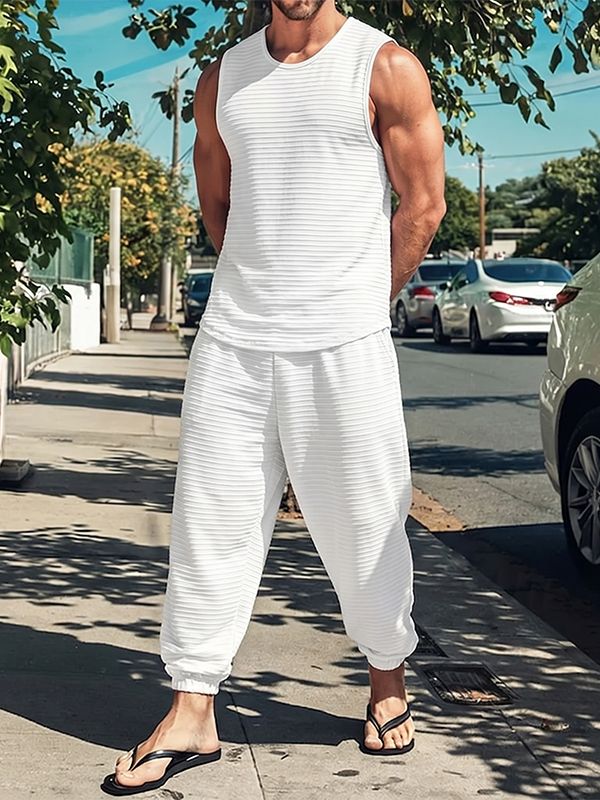 Men's Resort Streetwear High Street Crew Neck Two Pieces Outfit SKUL71417
