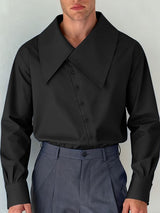 Men's Solid Color Asymmetrical Lapel Long Sleeve Shirt SKUL45983
