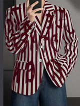 Men's Colorblock Letter Print Striped Long Sleeve Blazer SKUL28382