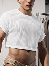 Men's Clubwear Sheer Chevron Mesh Ultra-Cropped T-shirt SKUL68393