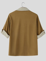 Men's Modern City Boy Relaxed Faux-Layered Asymmetrical Pinstripe Patchwork Shirt SKUL60214