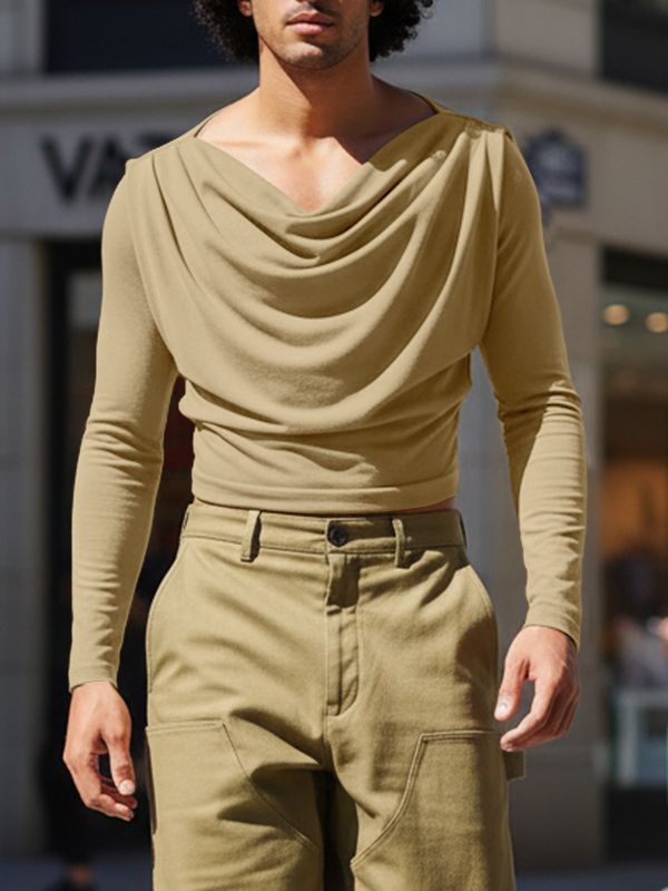 Men's Solid Color Slouchy Neck Long Sleeve T-Shirt SKUL36362