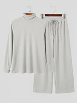 Men's Chill Minimalist City Walk Turtleneck Ribbed Knit Two Pieces Outfit SKUL85953