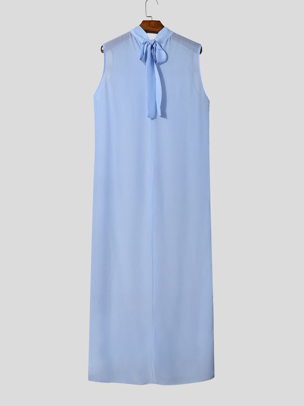 Men's Sexy Avant-Garde Bow-Tie Neck Mesh Sheer Longline Tank SKUL69546