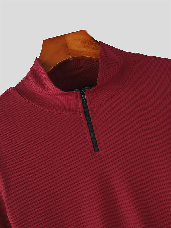 Men's Solid Color Irregular Hem Long Sleeve T-Shirt SKUL28502