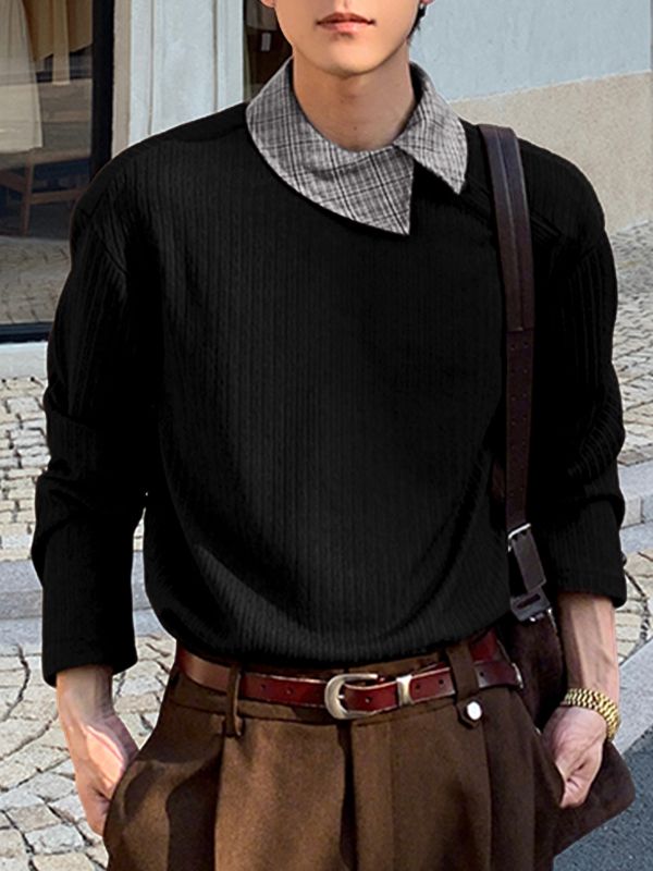 Men's Asymmetric Placket Versatile Long Sleeve Shirt SKUL40163