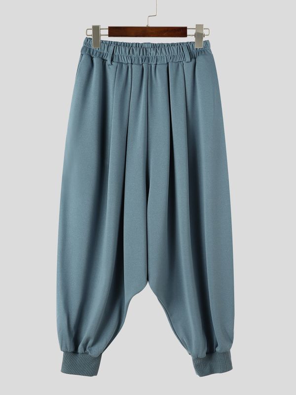 Men's Avant-Garde Darkwear City Walk Loose Baggy Cuffed Hem Drape Pant SKUL85505