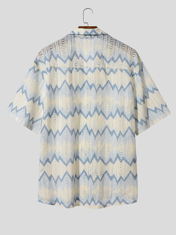 Men's Colorblock Texture Short Sleeve Shirt SKUL23775