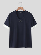 Men's Metal Ring Decor Crew Neck Short Sleeve T-Shirt SKUL25107