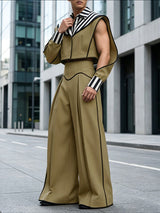 Men's Avant-Garde Architectural Split-Sleeve Cropped Two Pieces Outfit SKUL78019