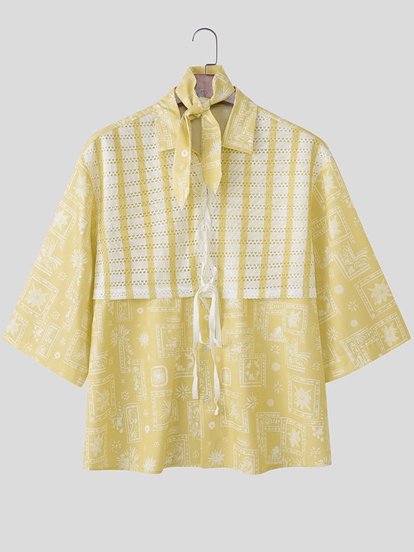 Men's Striped Lace Print Half Sleeve Shirt SKUL39409