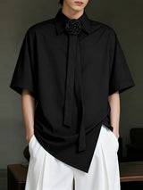 Men's 3D Floral Embellished Tie Design Short Sleeve Shirt SKUL45368