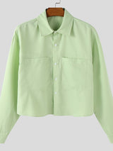 Men's Solid Color Large Pocket Long Sleeve Shirt SKUL41215