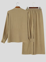 Men's Retro Beach Vacation Cotton Linen Blend Drawstring Waist Two Pieces Outfit SKUL84572