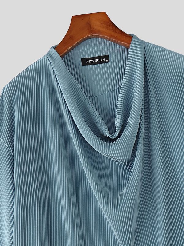 Men's Avant Garde Textured Draped Neck Short Sleeve Shirt SKUL61004
