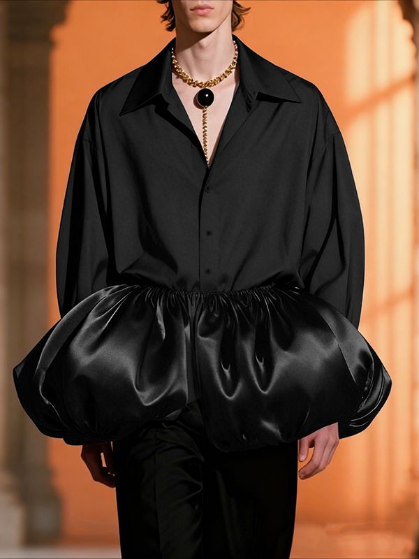 Men's Satin Patchwork Long Sleeve Shirt SKUL38537