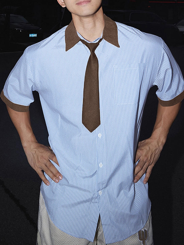 Men's Striped Colorblock Casual Short Sleeve Shirt SKUL26915